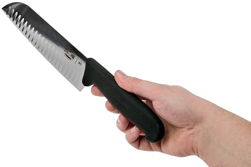 Miniatura 6 de Victorinox 5.2523.17 Fibrox Pro Santoku Cuchillo para cortar, cortar en cubitos, picar y todo lo que hay entre cuchilla de borde estriado en negro,