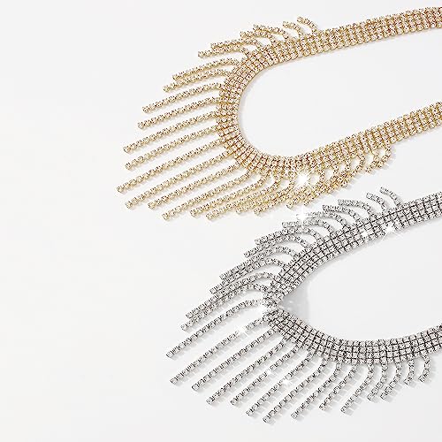 Weenkeey Quaste Strass Halsketten Strass Choker Halskette Sparkly Kristall Halsbänder Kette für Frauen Mädchen - Silber