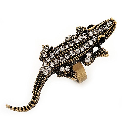 Bague croco cristal transparent réglable femme chic - Bijou Avalaya