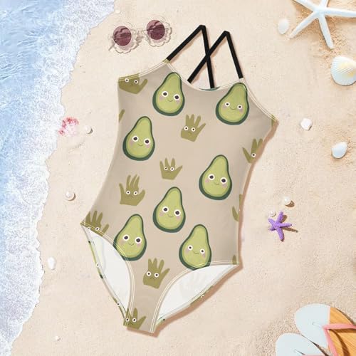 Avocado Hand Pattern Girls One Piece Swimsuits Summer Quick Dry Beach Bathing Suit3