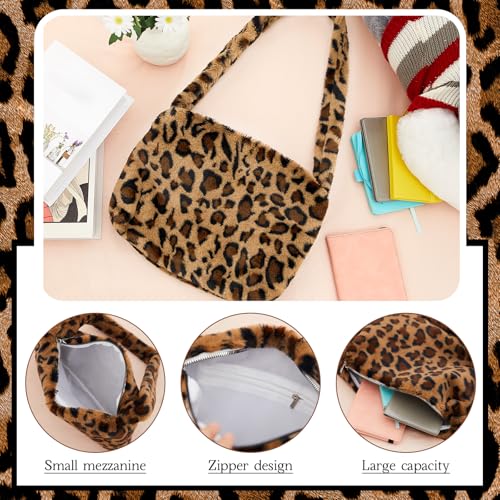 Cartera tipo clutch con estampado de leopardo, de felpa sintética, para mujer, ideal para invierno (mediana) miniatura 4