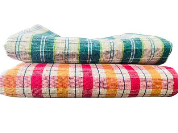Amfs Store 100% Pure Cotton Handloom Bath Checks Towels Combo Set, Pack of 2, Towel Size 53 inch/25 inch, 63 cm/ 135 cm, Multicolor BCT 2