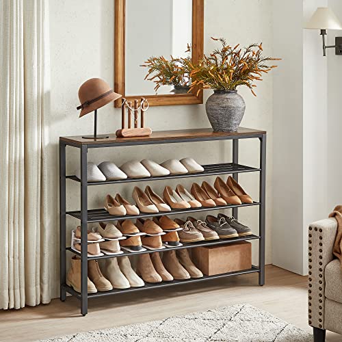Image of VASAGLE 5 Tier Shoe Rack for Closet, Entryway, 20-25 Pairs of Shoes, Large Shoe Organizer with 4 Metal Mesh Shelves, 11.8 x 47.2 x 36.4 Inches, Rustic Brown and Black ULBS205B01