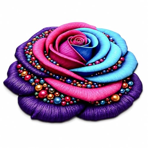 Image of 3D Rose & Floral Door Mat | Water Absorbent, Anti-Skid, Machine Washable Floor Mat | Soft Microfiber Carpet for Home, Living Room & Bedroom | Premium Decorative Mat (Multicolor Pink purple Blue, Rose)
