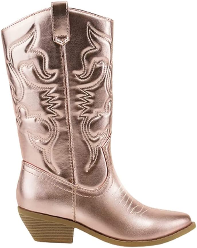 Soda RENO ~ Women Western Cowboy Stitched Pointe Toe Low Heel Ankle Mid Shaft Fashion Boots List 3 Reno-S Lt-pink Metallic Pu 7.5
