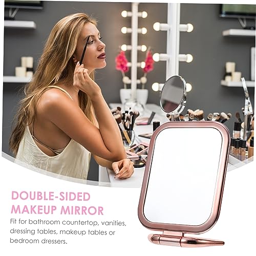 Espejo de maquillaje doble con aumento IMIKEYA dorado rosa miniatura 2