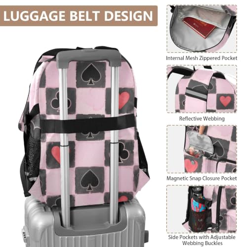 Mochila de viaje para laptop negra y rosa estilo ajedrez juvenil 4