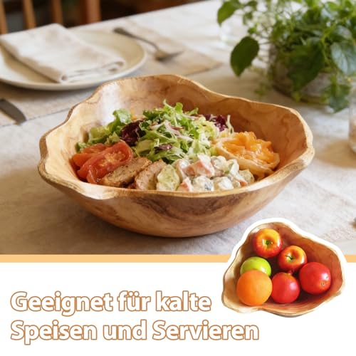 HAOSJINY Holzschale, Obstschale Holz, Holzschüssel aus Naturholz, Handgemachte Unregelmäßige Dekoschale, Ideal für Küche Wohnzimmer Obst Salat Snack Dekor (25-29cm)