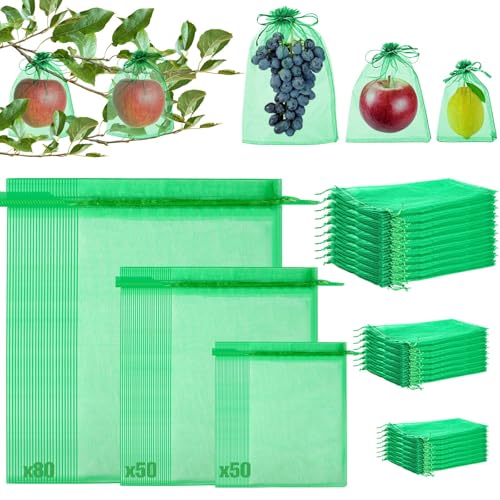 180 Pcs Fruit Protection Bags for Fruit Trees Green Fruit Netting Cover Bags 3 Size Garden Netting Bags with Drawstring Mesh Barrier Bags for Plant Flower Vegetable Fruit Organza Bags Netting