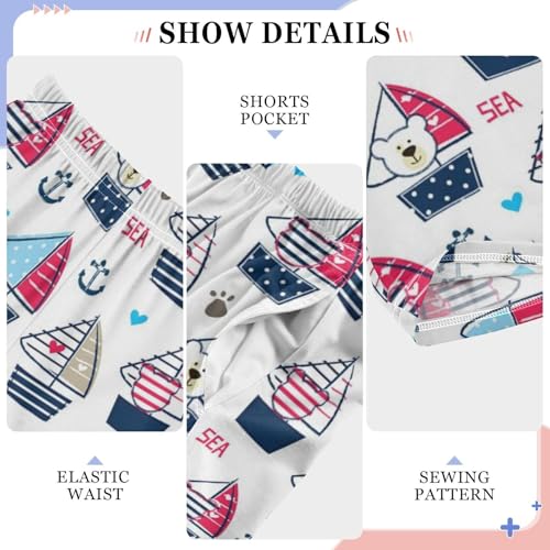 Sea Anchor Ship Bear Boys Long Pants Soft Trousers Elastic Waist Kids Lounge Bottoms with Pockets S-XL4