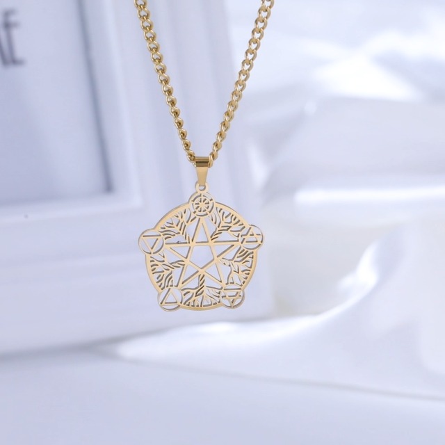 Collana con ciondolo a forma di albero della vita, con albero della vita, regolabile, in acciaio inox, pentacolo celtico, pentacolo, pagano, wiccan, gioielli di Natale, regali per donne e uomini