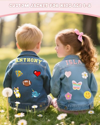 Personalized Kids Denim Jacket with Names, Custom Name Long Sleeve Toddler Jean Jacket, Kids Back to School Clothes, 1-8 Years Old Girl Boy Customized Birthday Christmas Gifts3