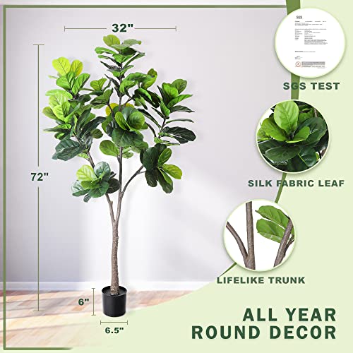 Lyerse 6Ft Faux Fiddle Leaf Fig Tree Artificial In Plastic Nursery Pot, Faux Ficus Tropical Plants Fake Fig Tree With 126 Leaves, Artificial Trees For Office House Living Room Home Decor Indoor #TOP1