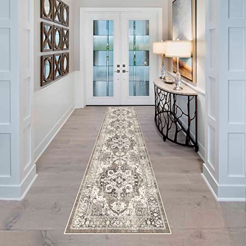 YOUFORTONG 2x10 Runner Rugs for Hallways Soft Kitchen Rug Non Slip Rug Runner with Rubber Backing for Bathroom Washable Non Shedding Farmhouse Runner Rug (Beige, 2X10)