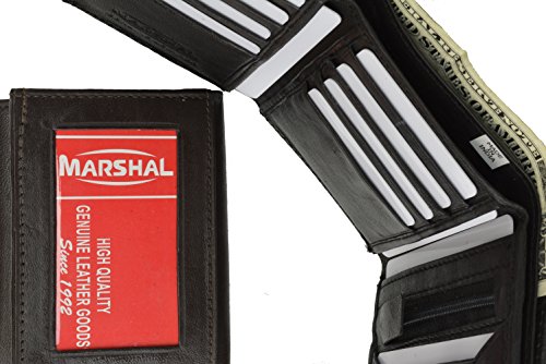 100% Genuine Leather Tri-fold Mens Wallet Black #15554