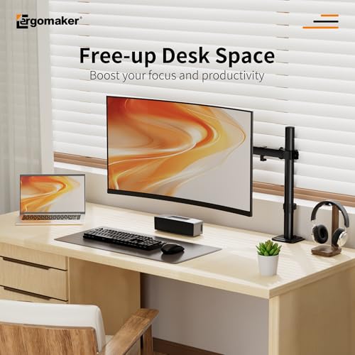 Image of ERGOMAKER Fully Adjustable Single Monitor Arm for Screen up 13 inch to 27 inch | Monitor Mount with Steel Frame Supports Up To 10KG; Two mounting options and Adjustable Tilt /Rotation For Optimal Viewing
