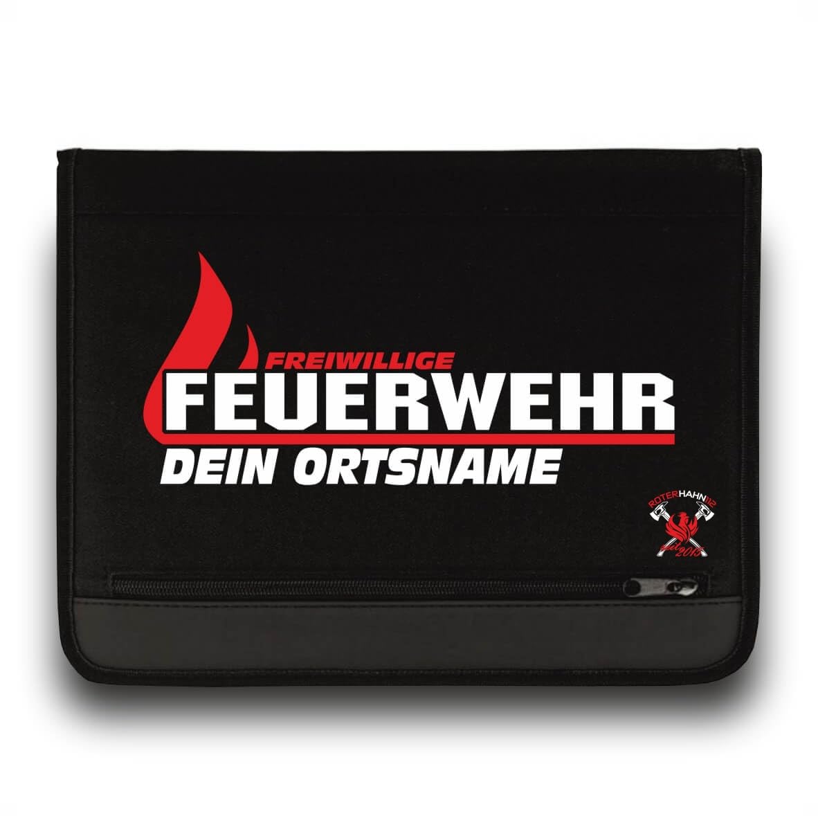 Feuerwehr Schreibmappe/FW Flamme +Ortsname/Rot-Weiss/Roter Hahn 112 / Einsatzorganizer auch für THW Rettungsdienst Notarzt