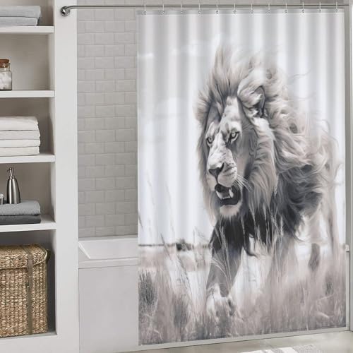 Rideau de douche lion tissu polyester lavable baignoire 152x183cm