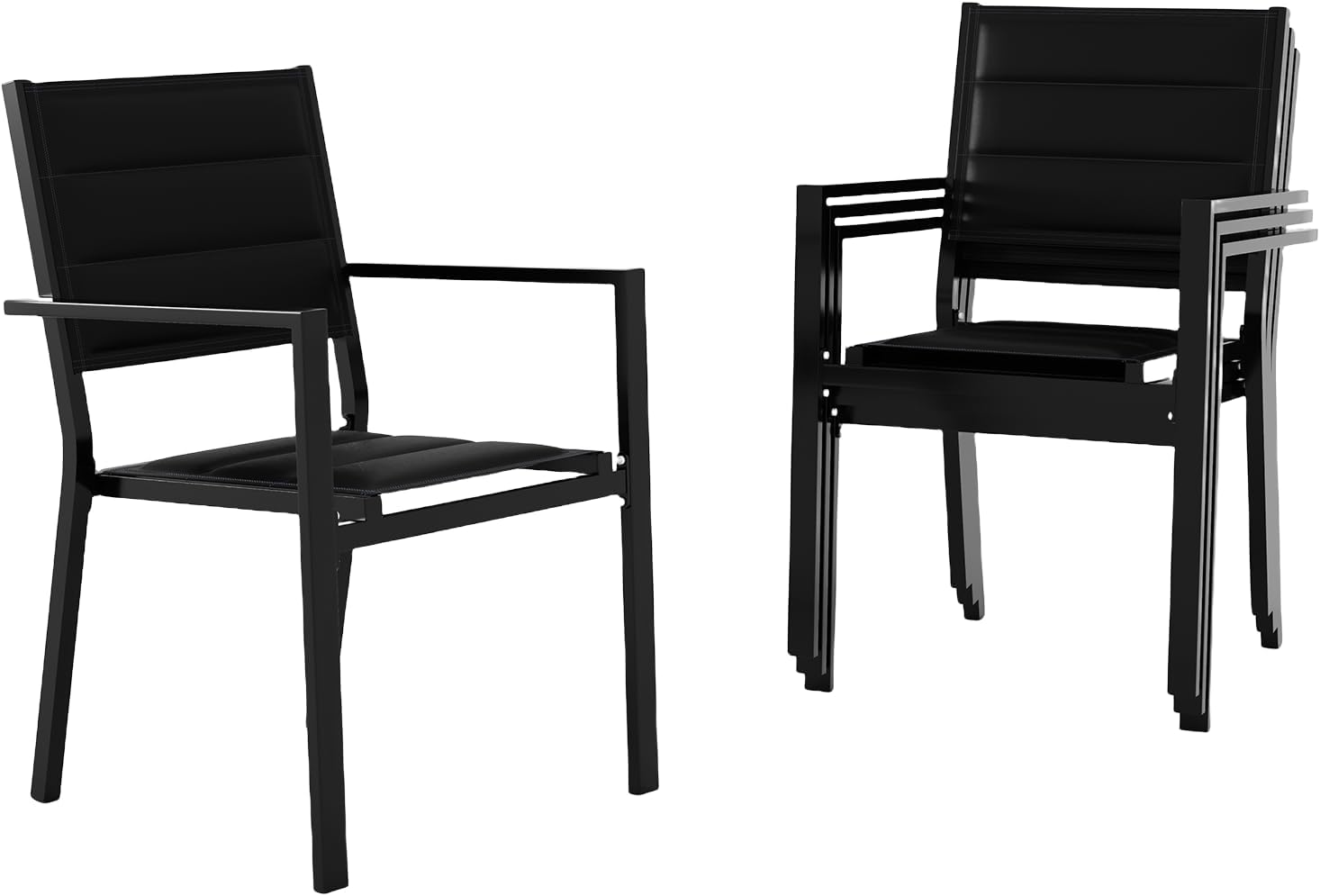 Stackable Patio Chairs Set of 4, Outdoor Aluminum Dining Chairs with Armrest 300Lbs Weight Capacity, Outdoor Patio Furniture Wider Seat for Balcony, Garden, Backyard,Black