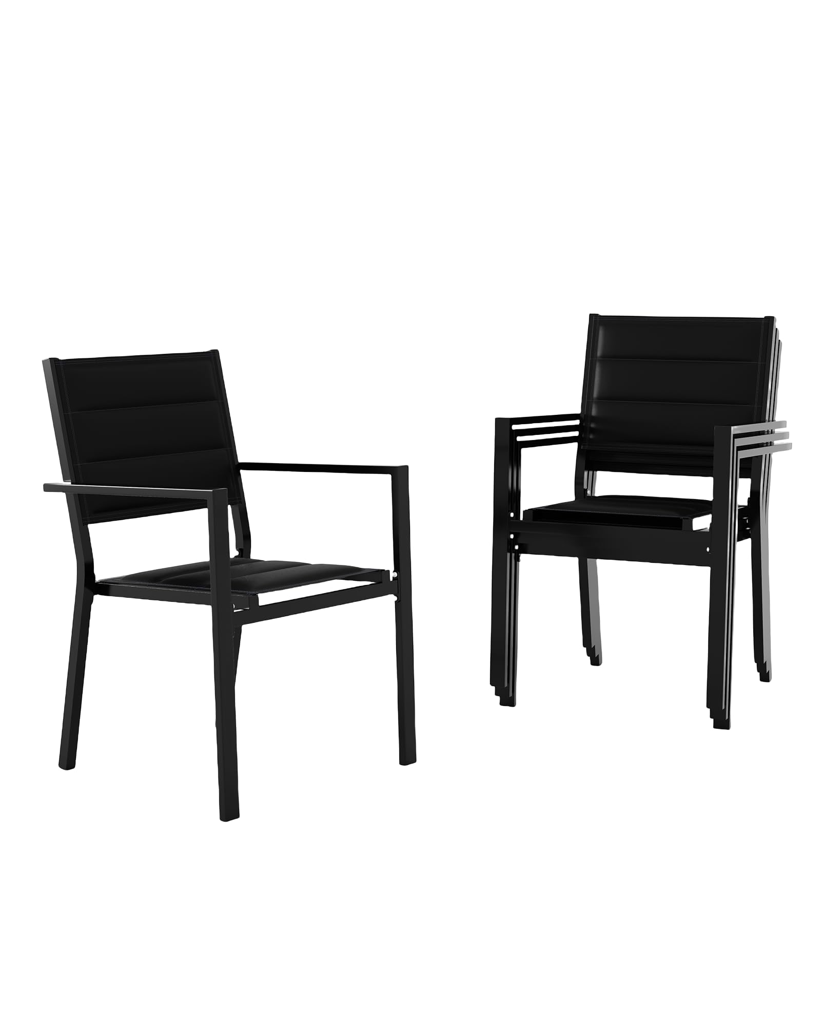 GarveeLife Aluminum Patio Stackable Dining Chairs Set of 4, Outdoor Stacking Chair with Textilene Fabric for Deck, Garden, Poolside, Black