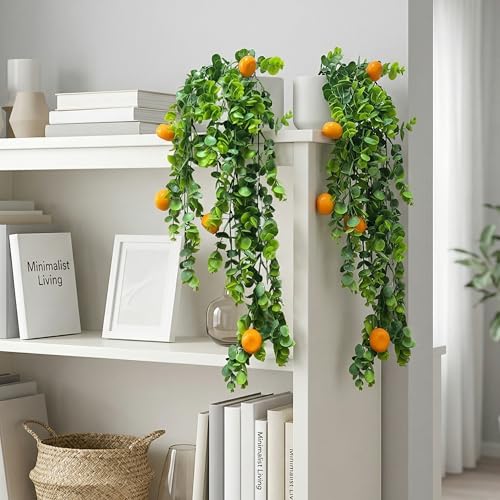 Image of Dekorly 2 Pack Artificial Plants Artificial Hanging Plants Faux Eucalyptus Leaf Greenery Fake Hanging Eucalyptus Plant (Green) (2, Orange Vine)