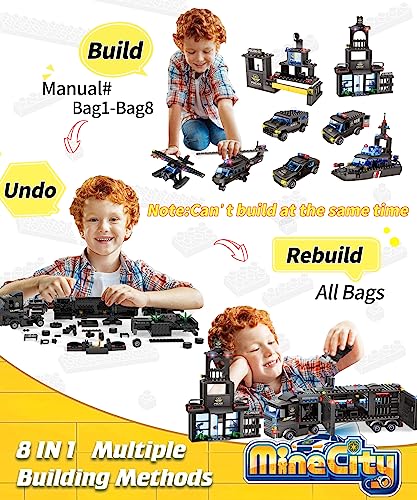 8 In 1 City Police Station Building Blocks Toys For Kids Ages 8-12, Swat Battleship Toy, Best Learning Roleplay Stem Educational Toy Gifts For Boys And Girls Ages 8+ (1120 Pcs) #TOP1