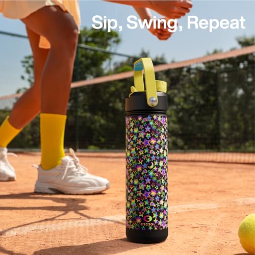 Image of ENCOOL Insulated Water Bottle with Straw Stainless Steel Water Bottle, Glow in the Dark, Leak-Proof, BPA-Free, Keeps Cold for 24 Hours for Sports, Travel, School (26 oz, Neon Galaxy)
