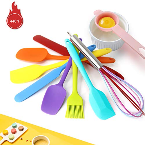 9 Piece Silicone Spatula Set - 446°F Heat Resistant Rubber Spatula .Kitchen Spatulas.Plastic Spatula. for Cooking, Baking, Mixing. Nonstick Cookware friendly. BPA-Free,Dishwasher Safe (Mixed Colors)