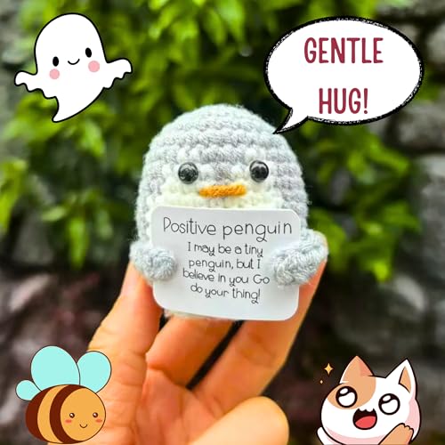 Image of Cute Emotional Support Crochet Toys Handmade Gifts with Message for Women Men Friends Coworkers, Birthday Christmas Valentine's Gift (Penguin)
