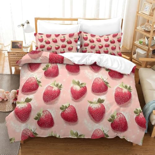 Fraise aquarelle housse de couette 160x200 pour une chambre d'enfant fruitée et vitaminée