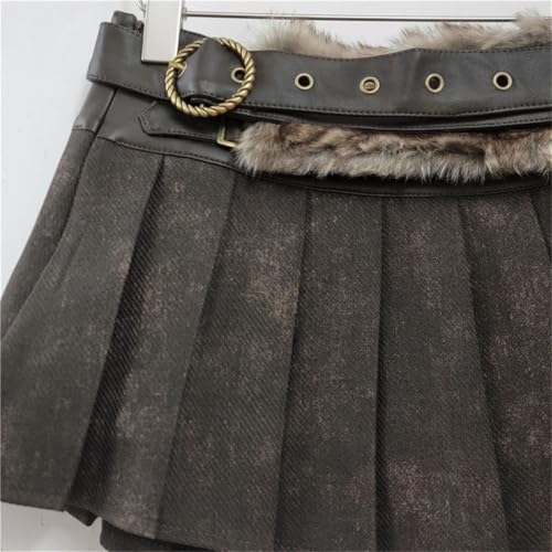 Women’S Fashion Low Waist Splicing Belt Short Skirts Casual Mini A-Line Skirts Female4
