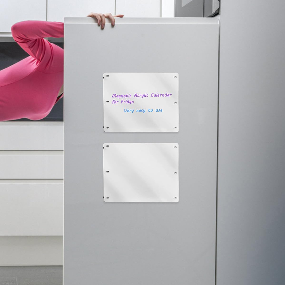 2 Stück Magnetische Whiteboard für Kühlschrank aus Acryl | Wiederverwendbar, Leicht zu Reinigen, für Tagesplanung und Notizen