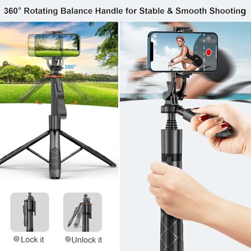 Selfie Stick Phone Tripod for iPhone - 60" Extendable Cell Phone Tripod Remote for iPhone Android Camera Gopro 360° Rotating Travel Tripod Stabilizer Phone Stand Holder for Pictures Video Record Vlog - Image 5