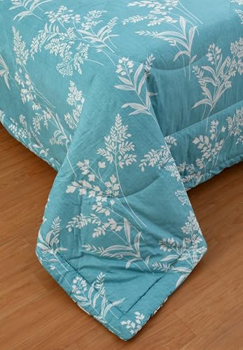 Image of VOMZER Super Soft Microfiber All-Season King Size AC Comforter (90x95 Inches) | Duvet for Double Bed with 1 Elastic Fitted Bedsheet (72x78 Inches) 2 Pillow Covers | 4 Piece Comforter Set Aqua Lily