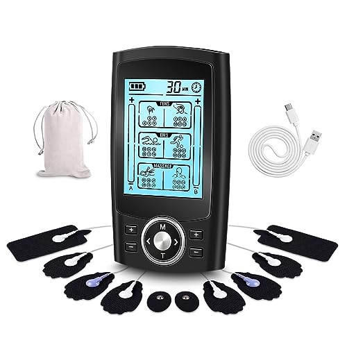 Anykuu Elettrostimolatore Muscolare TENS EMS 3 IN 1 Stimolatore Muscolare 36 Massaggio Modalità e 20 Intensità Regolabile Elettrostimolatore 2 Canale con 10 pezzi di Elettrodi per Alleviare il Dolore