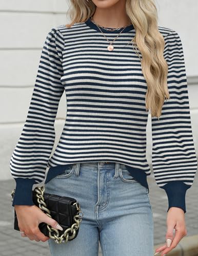 Image of Zeagoo Womens Sweaters Fall 2026 Dressy Casual Long Sleeve Shirts Ribbed Knit Winter Outfits Puff Pullover Jumper Tops