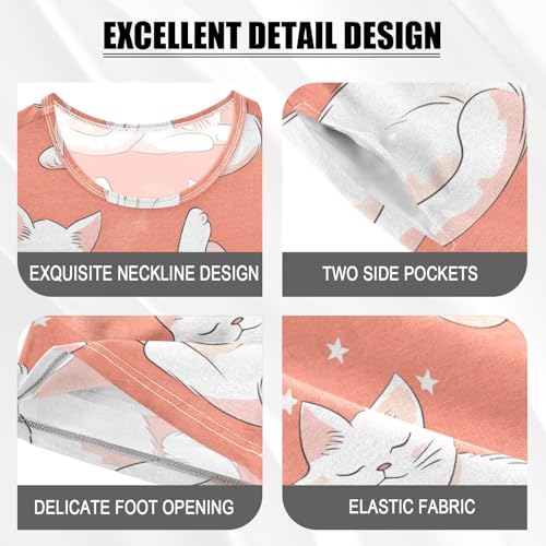 ALAZA Lazy Kitten Cat Star Pajamas Short Sleeve 2 Piece Sleepwear Top and Bottom Pajama Set Unisex4