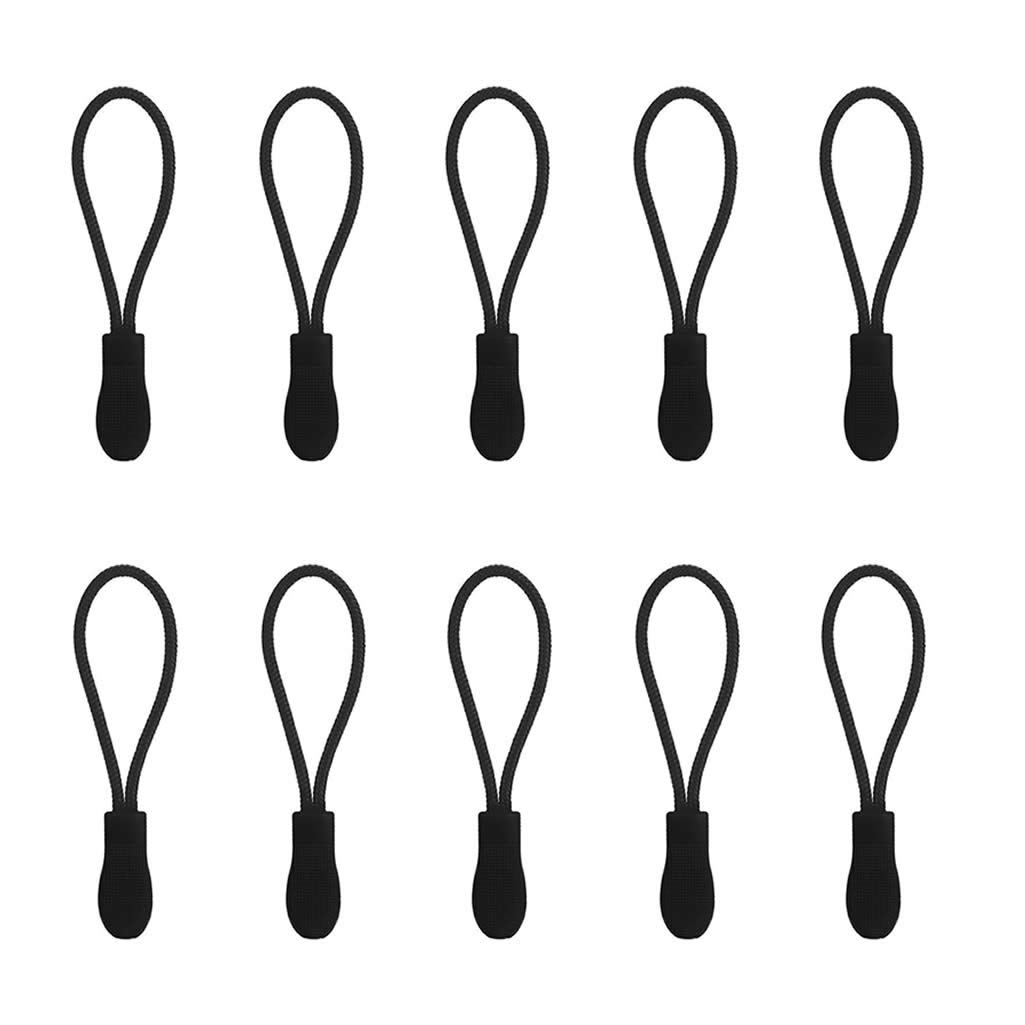 PAPER PLANE ECO Set of 10 Zipper Pull Zip Pull Zipper Puller Cord Slider Fastener Jacket Bagpack replacement (BLACK)