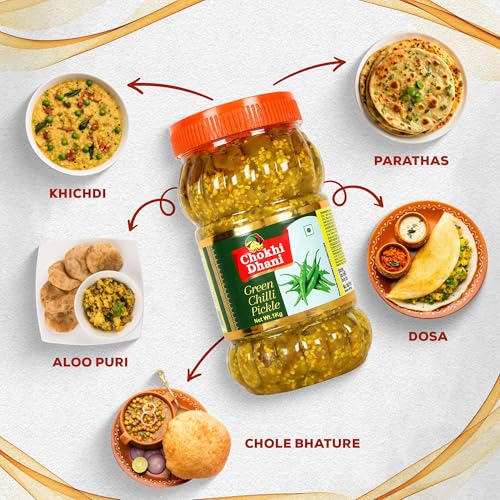Image of Chokhi Dhani Green Chilli Pickle Pack of 2 (1kg Each) | Hari Mirch Achar | Spicy & Tangy Indian Pickle | Traditional Homemade Style | Veg