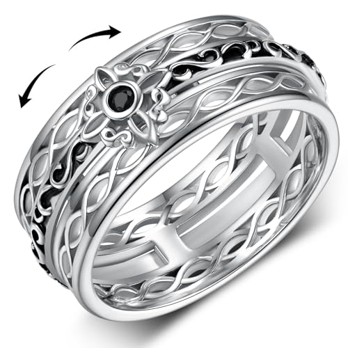 Anxiety Ring 925 Sterling Silver Spinning Witches Knot Ring Anti-anxiety Stress Reduction Jewelry Woman Birthday Gift (Size 7,8,9)