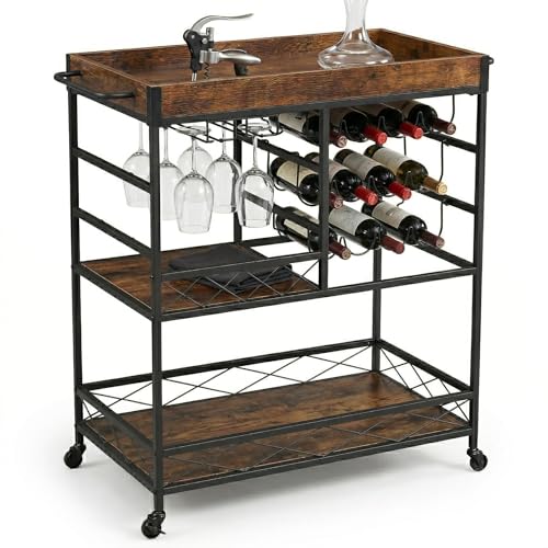 Elmonte Wine & Bar Cart with Wheels – 3-Tier Rolling