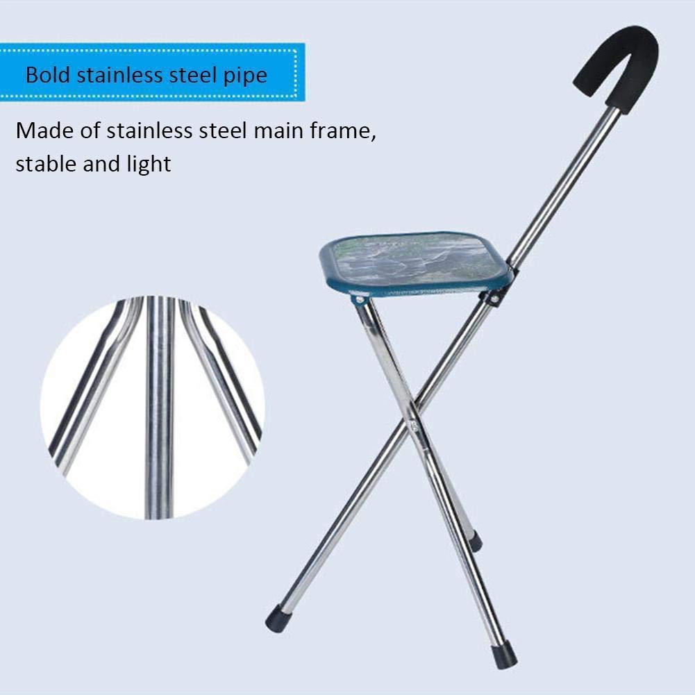 Silla de Paseo portátil de Acero Inoxidable, Asiento de bastón Plegable 2 en 1 para Personas Mayores