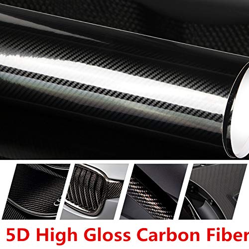 Diyah 5D High Gloss Black Carbon Fiber Vinyl Bubble Free Air Release Car Wrap Film Automotive Diy Decals With Knife And Hand Tool (12" X 60" / 1 Ft X 5 Ft) #TOP1