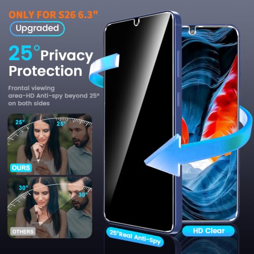 Image of firtstnow 3 Pack Privacy Screen Protector for Samsung Galaxy S26 Tempered Glass + 2 Pack Camera Lens Protector, True 25Anti Spy, 9H+ Hardness, Fingerprint Unlock, Case Friendly Bubble-Free 6.3 Inch