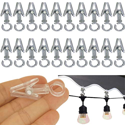 20 Pack, Clear Collection Hanger Clips, Gutter Hangers,No Screws Required,Rust-Proof, for Hang Party Lights,RV Awning Lights/Banners/Flags/Chimes/Rope Lights/Greeting Card/Curtain Clips Hooks