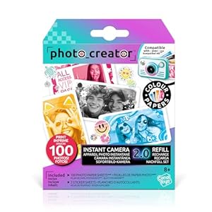 Photo Creator Instant Print Camera 2.0 Photo Paper Refill Kit, Glossy Photo Paper, 100 Pictures, 2 Sticker Sheets, Age 8+