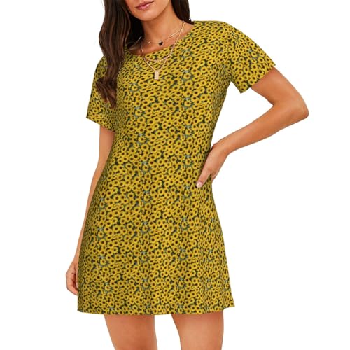 Robe de nuit tournesol à manches courtes pour femme douce et légère