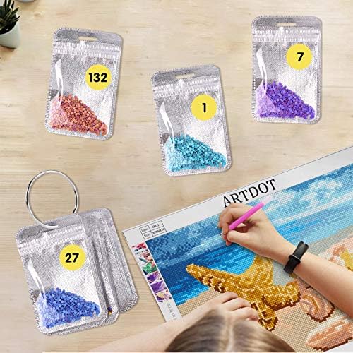Diamond Painting Accessories Kit Including 100Pcs Diamond Painting Ziplock Bags 10Pcs Round Binding Rings 6Pcs Plastic Tray Yellow Sticky Dots Labels Diamond Painting Tools for Craft Embroidery