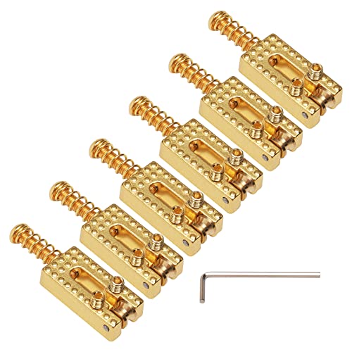 Unxuey 6PCS Electric Guitar Saddle Roller Bridge Saddles for Fender Strat Tele Electric Guitar (Gold)