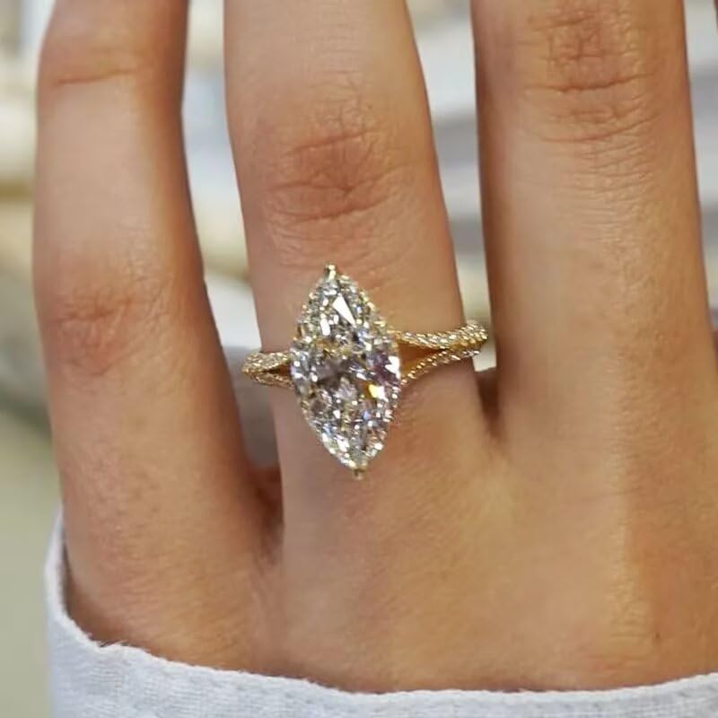 18K Gold Plated Elegant Pear-Shaped Cubic Zirconia Engagement Ring for Women - Vintage Inspired Solitaire Bridal Ring with Sparkling Diamond Simulant Size 102